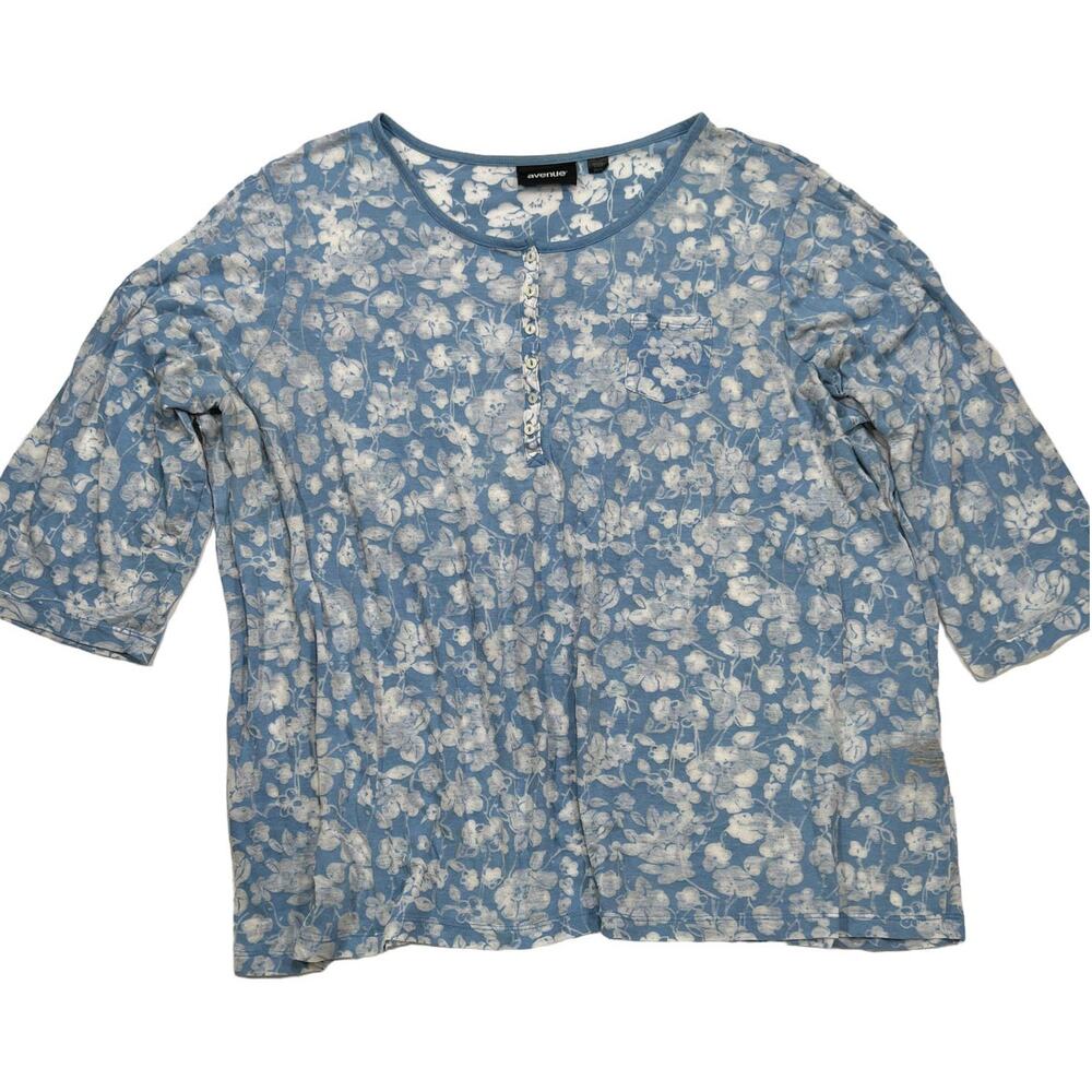 Avenue Plus Size Sheer Floral Popover Blouse Top Plus Size 30/32 3/4 Sleeves